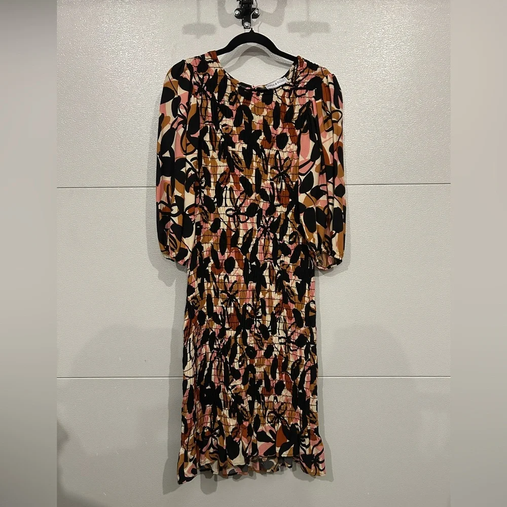 Piper & Scoot Fall Floral Smocked Puff Sleeve Midi Dress